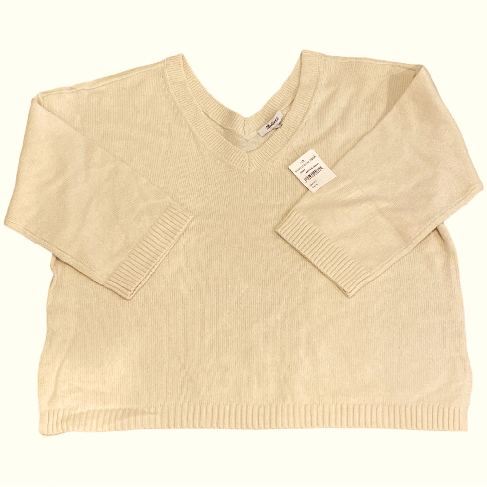 NWT Madewell Double-V Cream Pullover Sweater